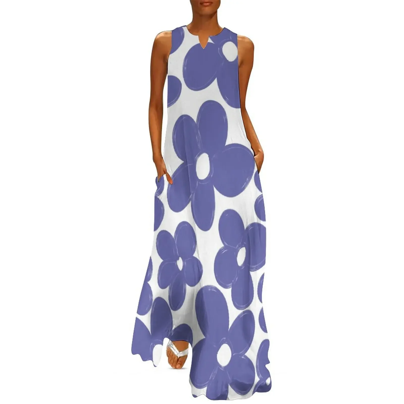 

Retro Flowers in Very Peri #5 #floral #pattern #decor #art Long Dress Dresses gala Clothing female Dress