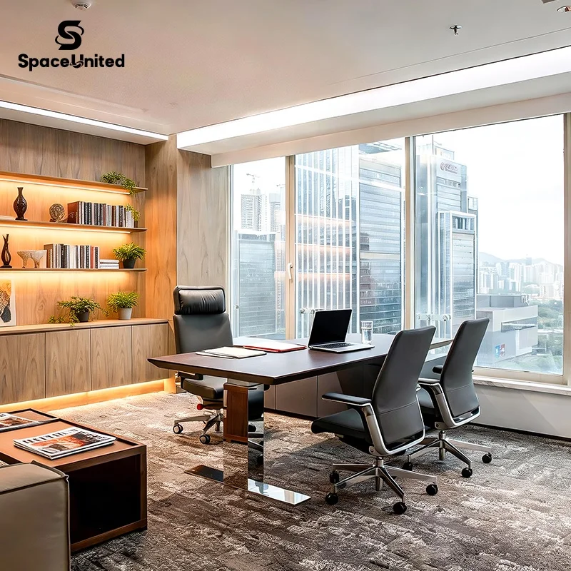 SpaceUnited Luxury Modern Office Furniture Solid Wood Top Executive Office Manager Boss Computer Desk