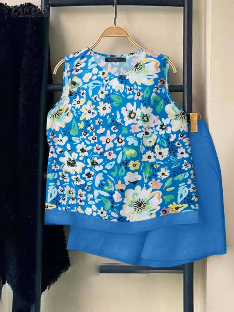 

ZANZEA Summer Bohemain Matching Set Women Fashion Sleeveless Print Tanks Tops Short Sets Casual 2PCS Holiday Outfits Oversize