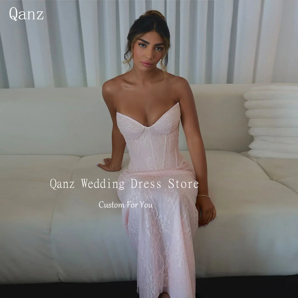 

Qanz Baby Pink Vestidos De Fiesta Elegantes Lace Appliques Mermaid Evening Dresses Sweetheart Robe De Soirée Mariage Customized