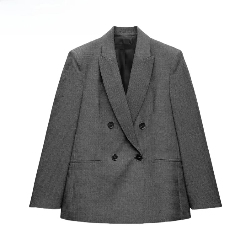 

Осенне-зимний женский двубортный костюм с подкладкой и плиссированными широкими брюками, Новое поступление, официальная одежда