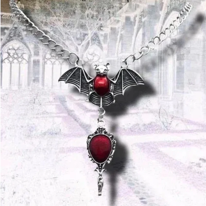 Goth Gothic Red Vampire Bat Necklace Gothic Cool Stuff Men Women Charm Statement Necklace
