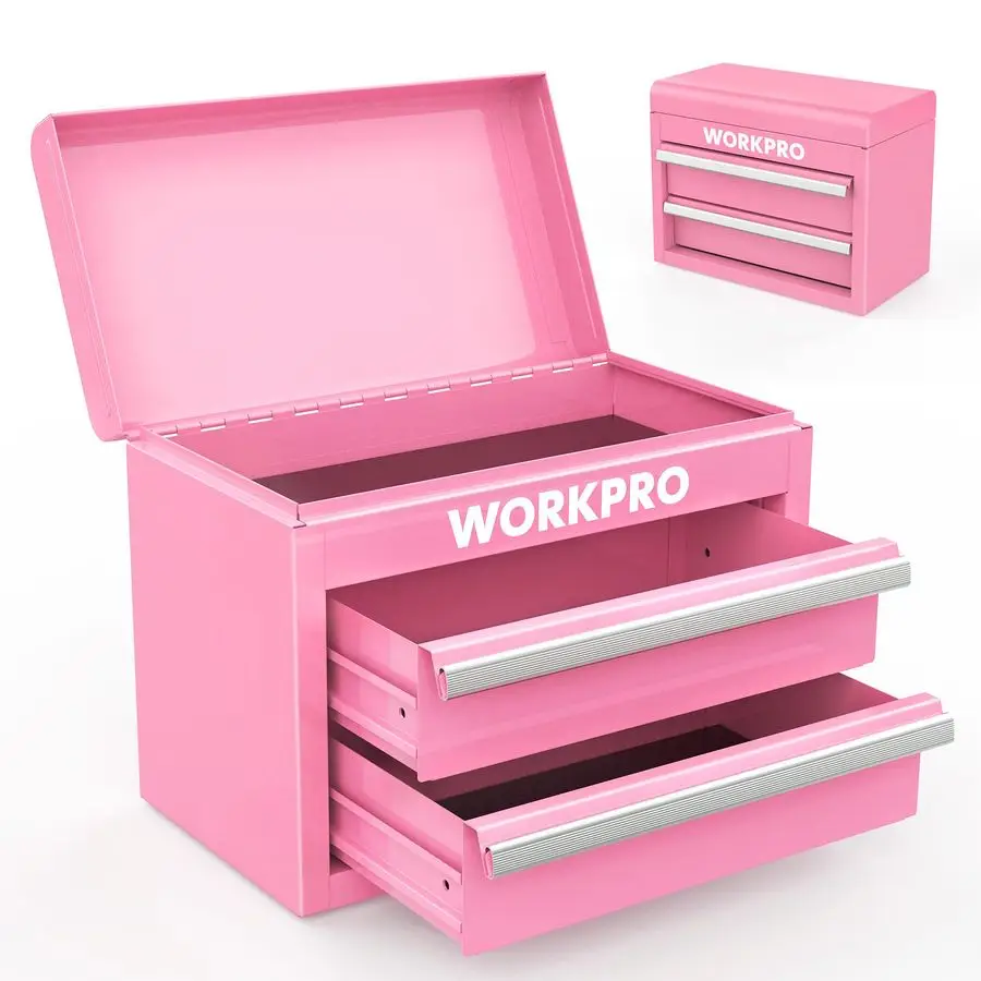 

Mini Metal Tool Box with 2 Drawers and Top Storage, Small Tool Chest with PVC Liners and PP Feet Pads, Cold Rolled Steel Toolbo