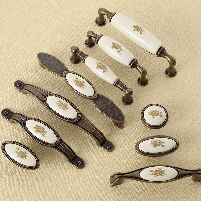 النمط الأوروبي العتيقة مقبض سيراميك خزانة خذاء خزانة الكتب خزانة ثقب واحد مقبض الأثاث إكسسوارات الأجهزة #2