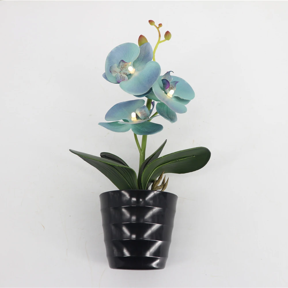 3 LED Battery Lighted Blossom Phalaenopsis orchid in pot Orchid Flower Bonsai Holiday Wedding PartyHome Decoration Birthday Gift