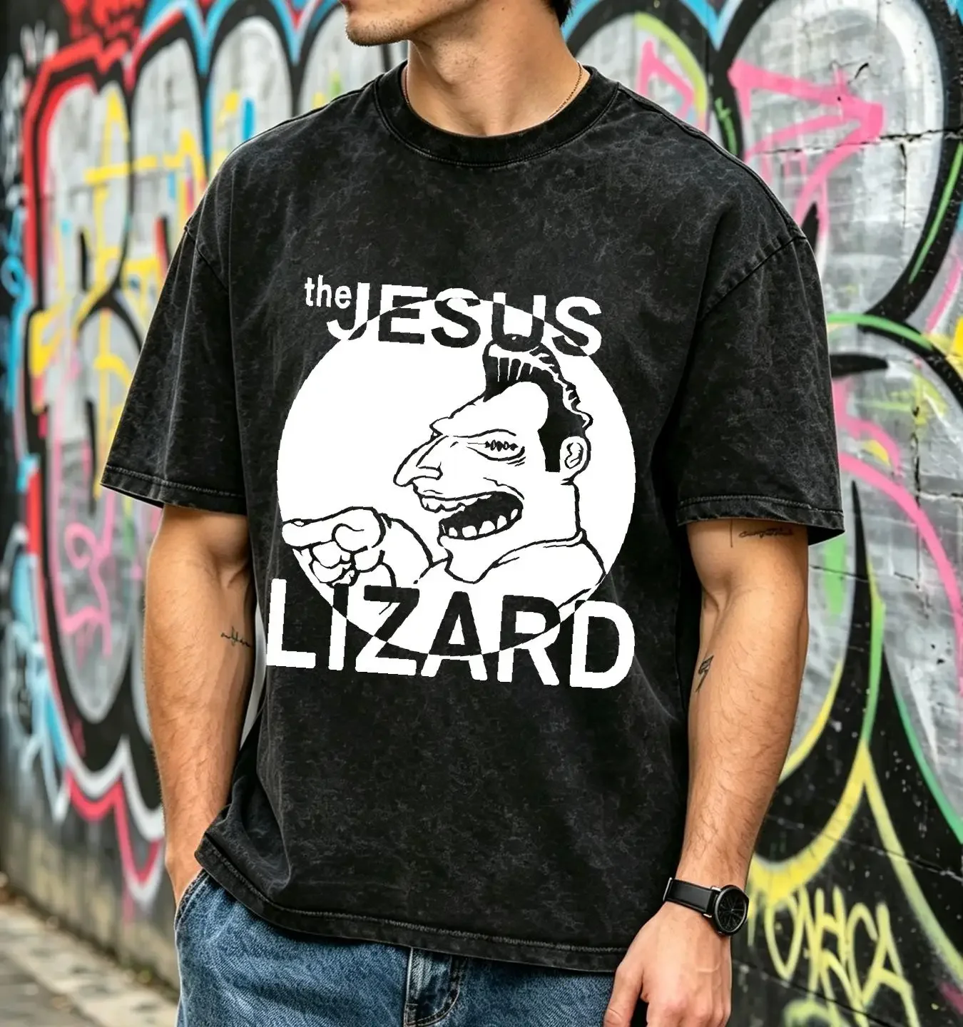 washed T Shirt Rare 90's The Jesus Lizard Retro style 90s reprint NH6205 vintage Washed Casual Breathable designer clothes