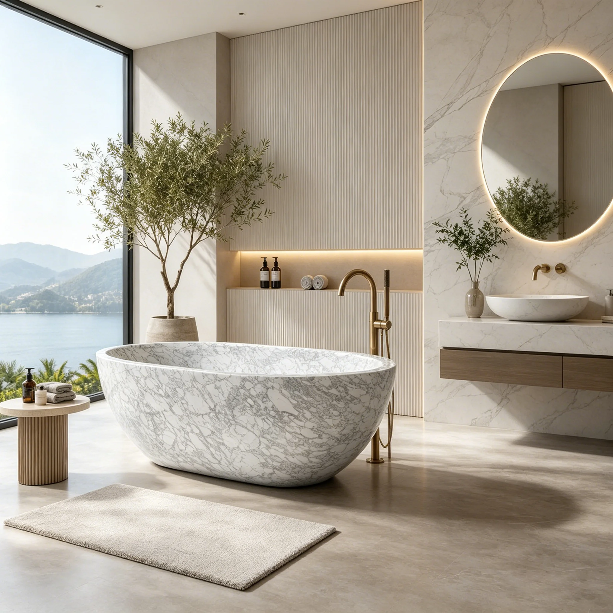 #￥Wholesale Natural White Marble Stone Custom High Quality Freestanding Modern Indoor Soaking Bathtub for Hotel  Home Bathroom