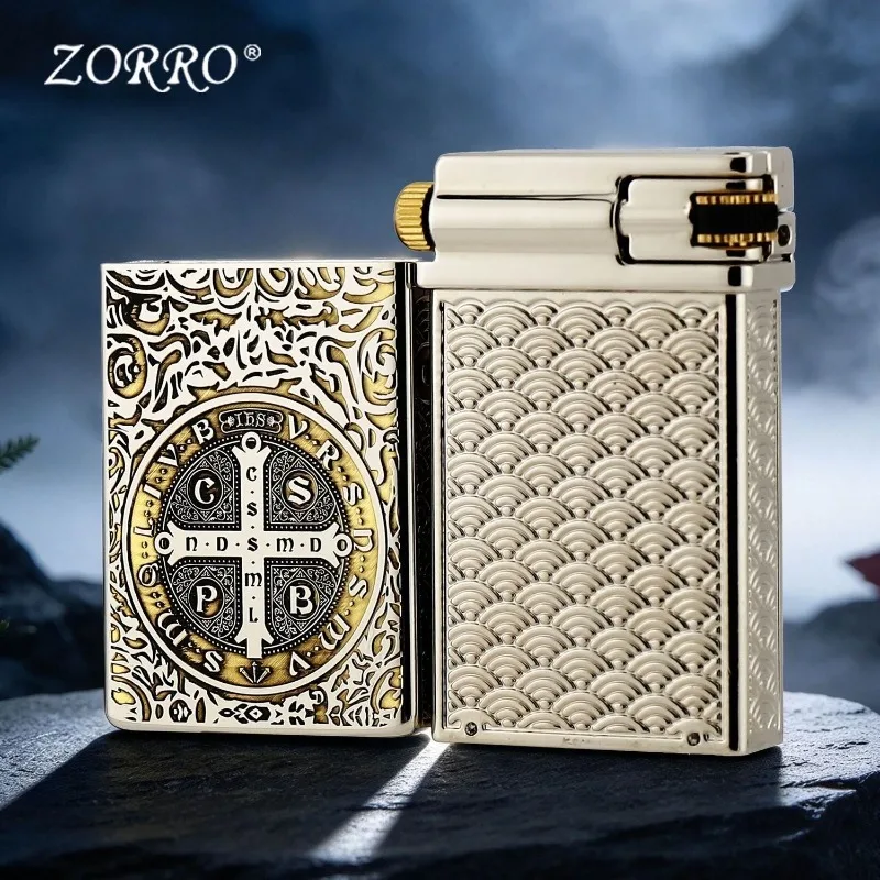 TOP ZORRO Creative Double Flame Kerosine Lighter Brass Double Sided Carved Sealed Inner Container Retro High End Limited Edition