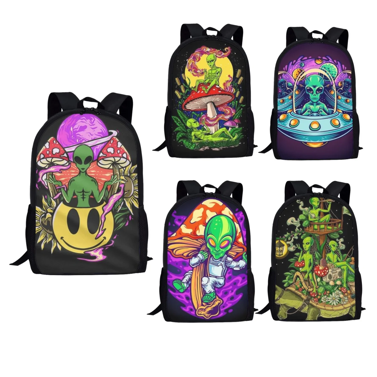 Funny Alien Mushroom School Bag para Adolescentes e Crianças, Mochilas Estudantis de Design 3D, Grande Capacidade, Mulheres, Homens, Meninas, Meninos, Sacos de Livros