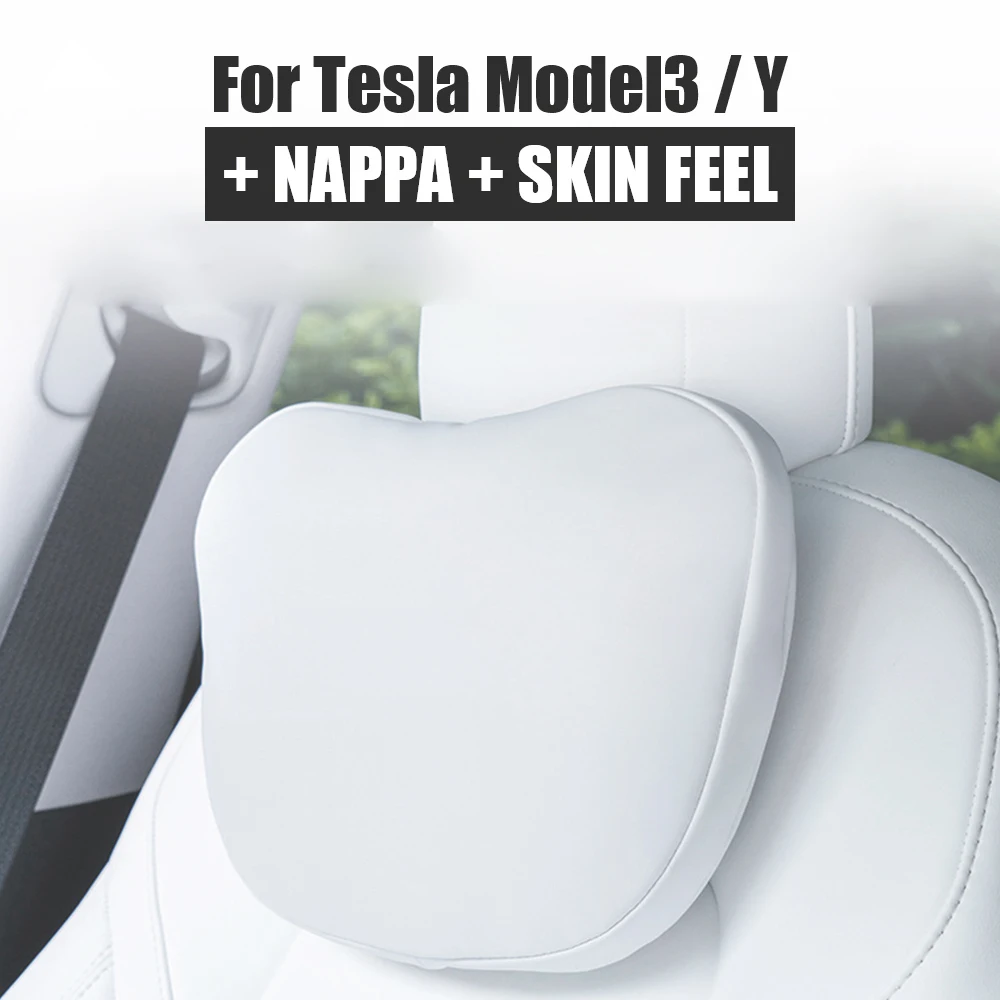 OULEX For Tesla Model 3 Y Flocking/Leather Car Seat Neck Pillow Soft Memory Neck Pillow High-Quality Headrest Lumbar Support