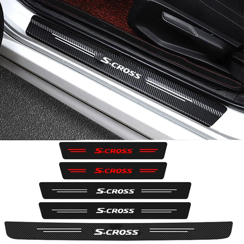 Carbon Fiber Car Door Threshold Stickers Protective Film for Suzuki S-Cross Emblem Pedal Guards Trunk Sill Scuff Plate Decals
