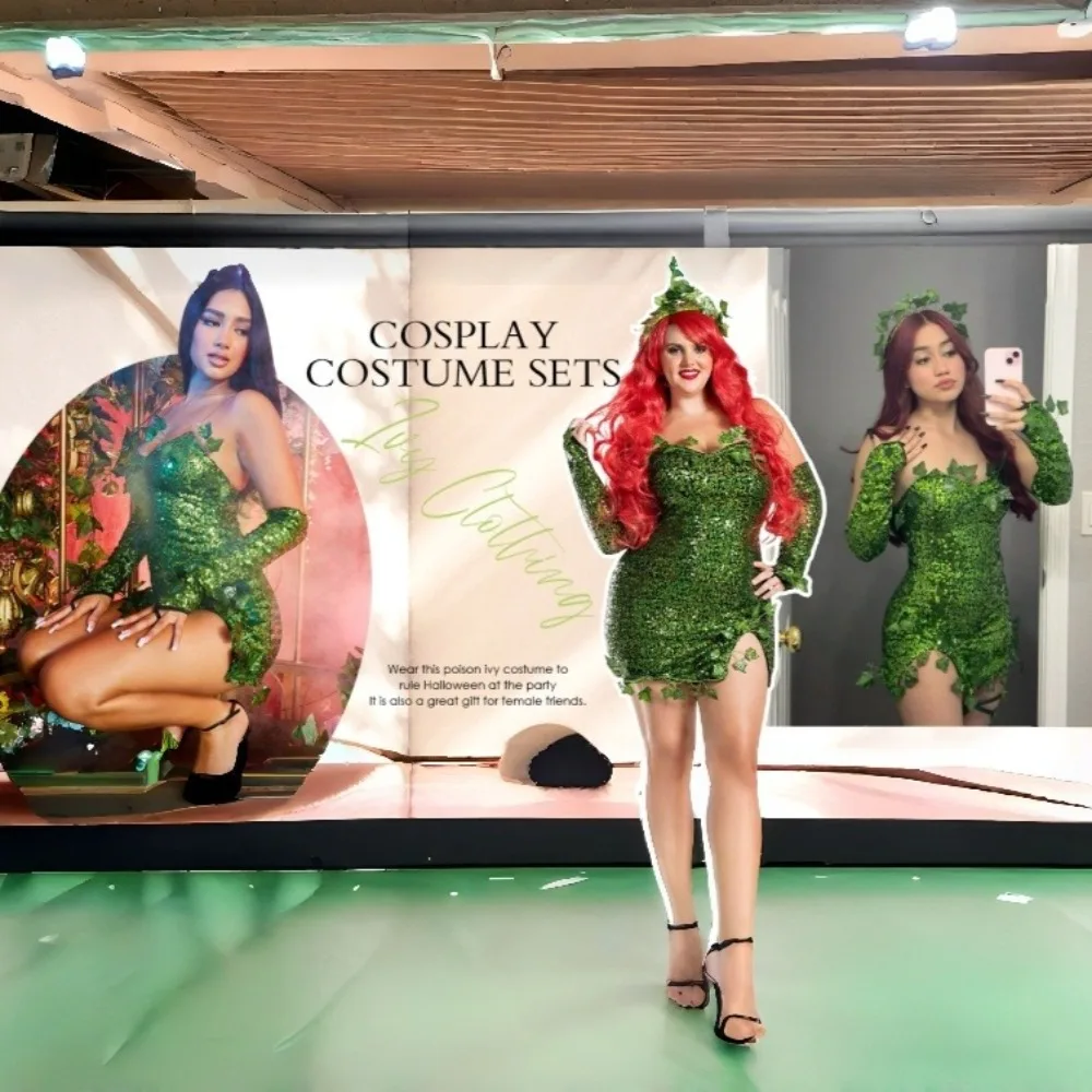 Nature Goddess Halloween Costume Women's Deluxe Dress with Glittering Sequins Gloves Headpiece for Fantasy Role Play