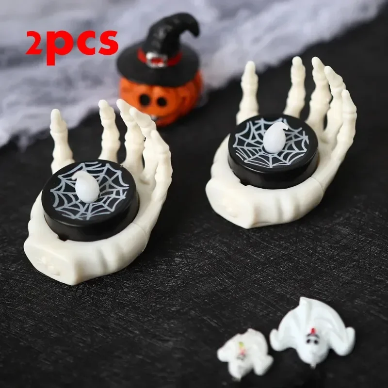 1 قطعة/2 قطعة LED الشمعدانات مصابيح بطارية تعمل بالطاقة هالوين لوازم الديكور حفلة الهالوين الإلكترونية النخيل وسادة أضواء الشموع