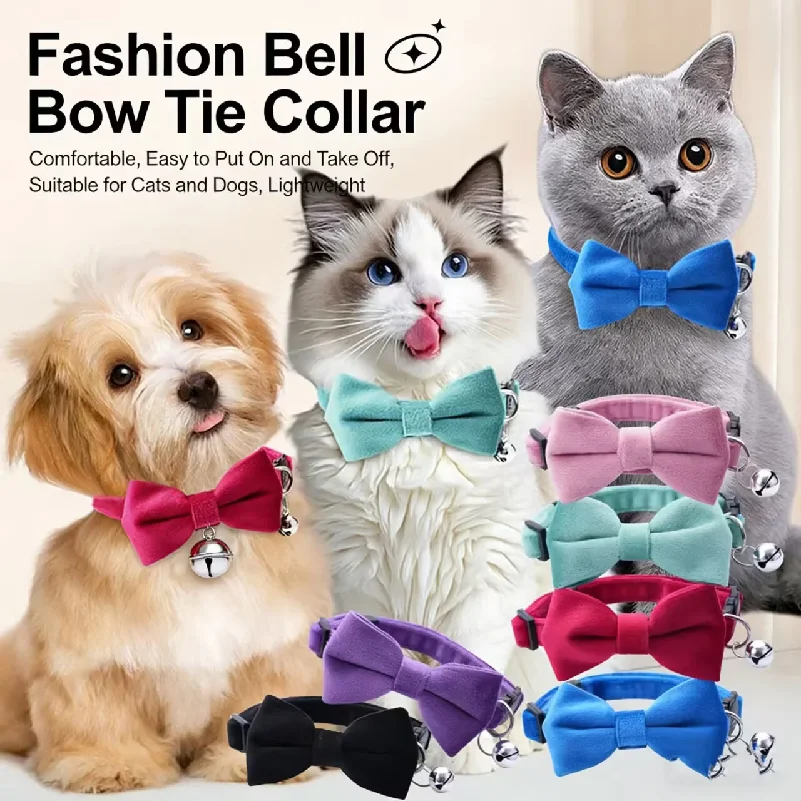 Pet Breakaway Cat Dog Collar Bow Tie and Bell Cute Adjustable Dog Collar With Sash Small Bell Accessories For Cats