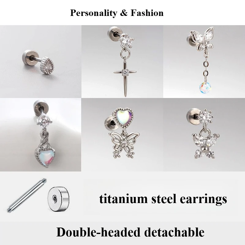 

1Pc Personality & Fashion Stainless Steel Butterfly Water Droplet and Heart Party Ear Cartilage Piercing Jewelry High Quality