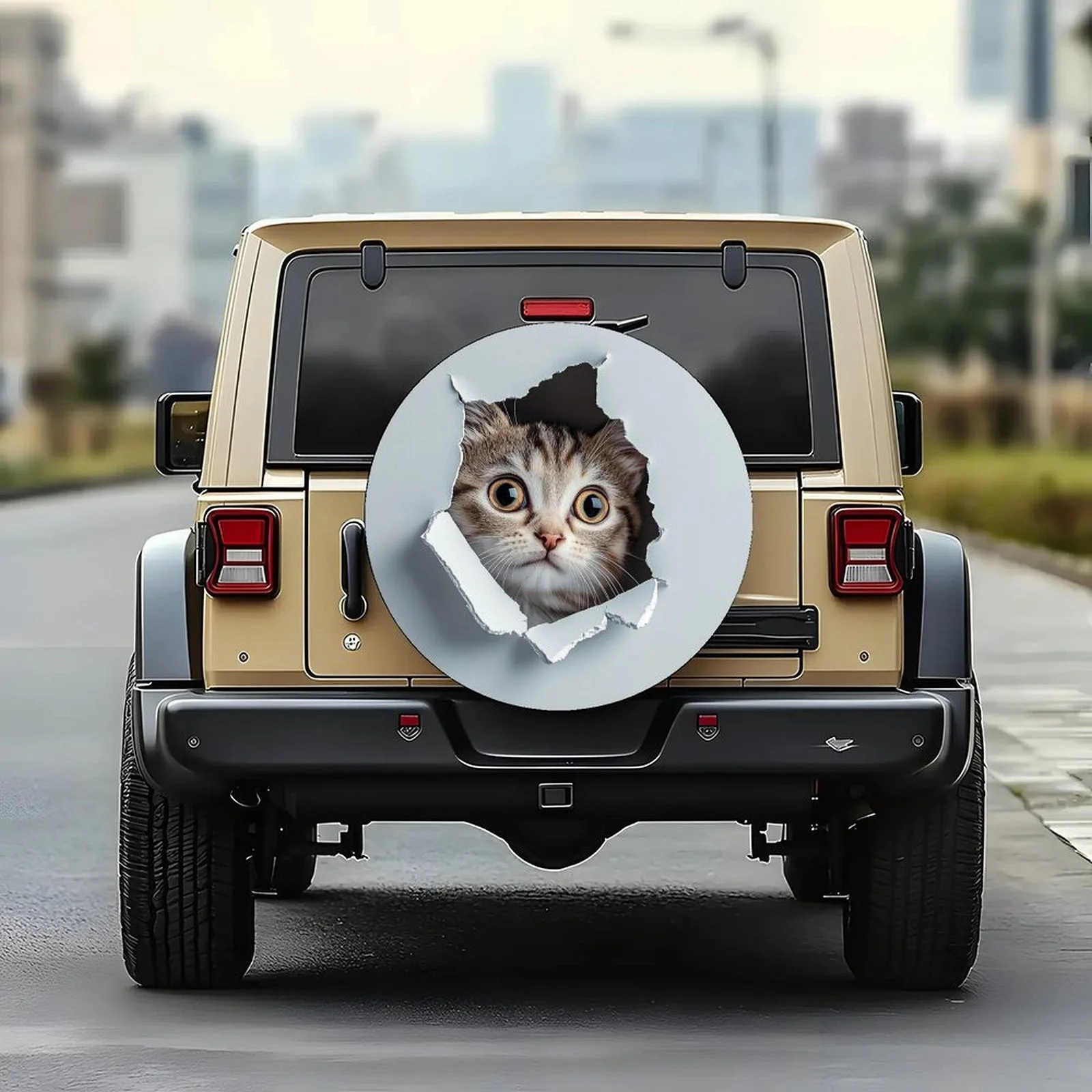 1pc Of A Curious Cat-Themed Tire Cover, Stylish And Universal, Designed To Protect Wheels, Compatible With Most Car Wheels.