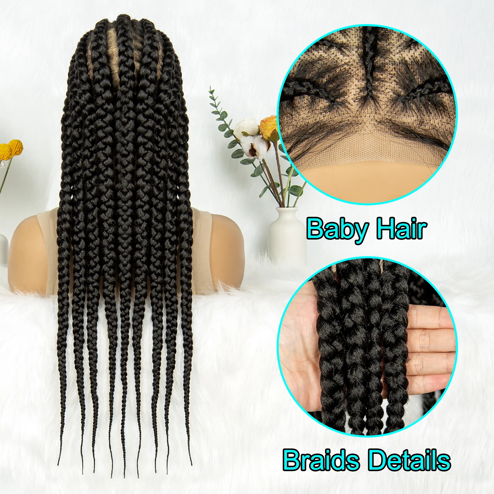 Kima Wig kepang Belanda Cornrow renda penuh sintetis 26 inci Wig kepang gaya Afro UNTUK WANITA HITAM