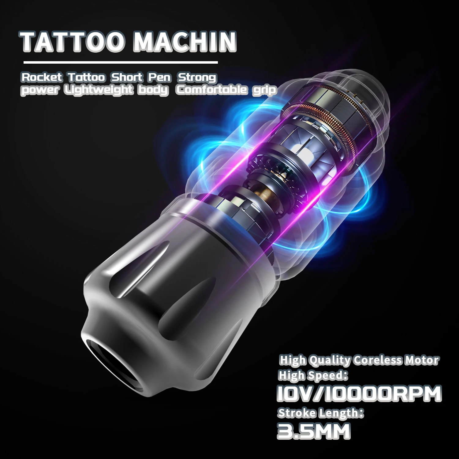 Professional Tattoo Kit  Wireless Rechargeable Mini Rocket TattooSet With Battery Power Interface Rotary Tattoo Machine Pen Kit