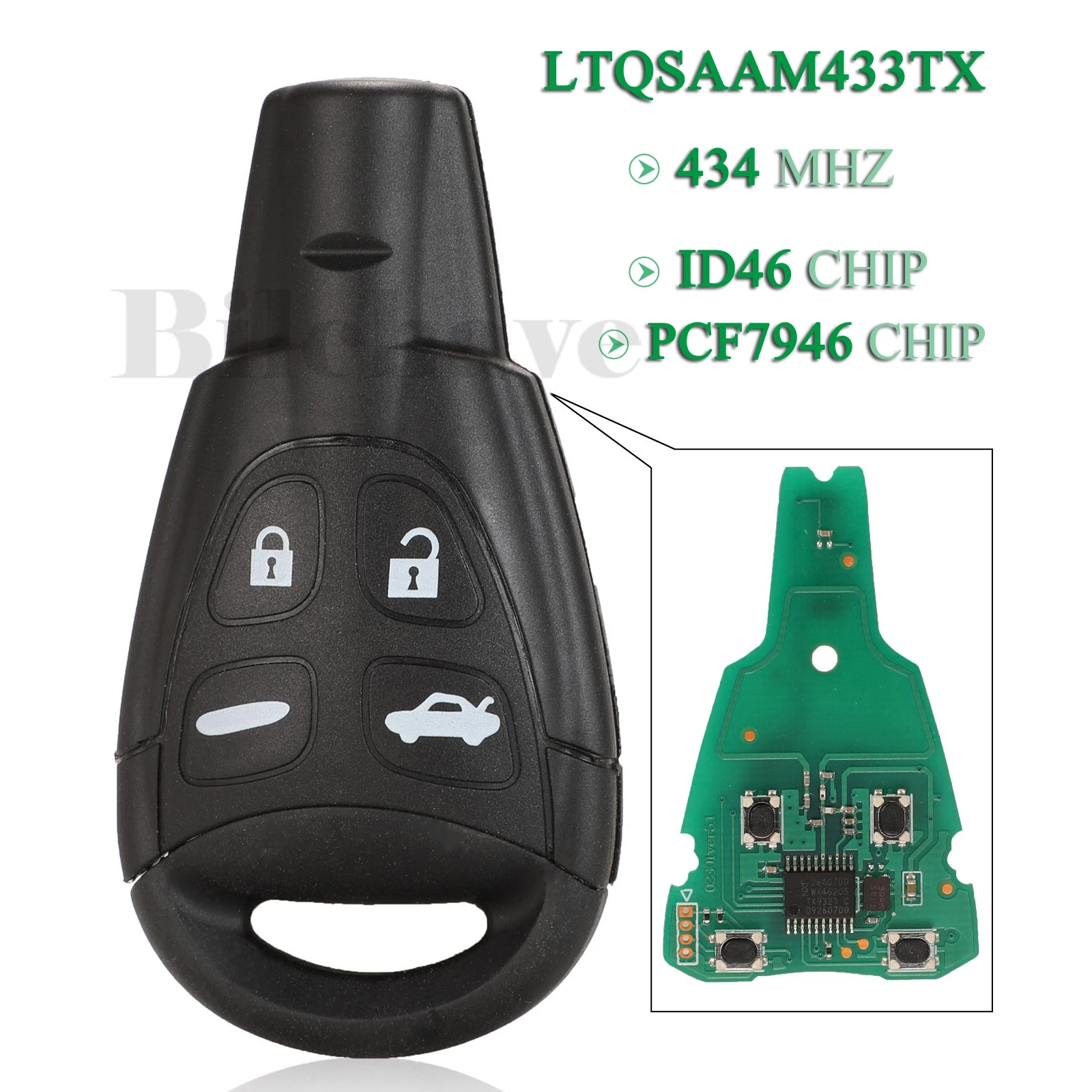 

jingyuqin 5PCS For SAAB 9-3 9-5 2003-2010 FOB 4 Buttons 434MHz ID46 PCF7946 Chip LTQSAAM433TX Smart Remote Car Key