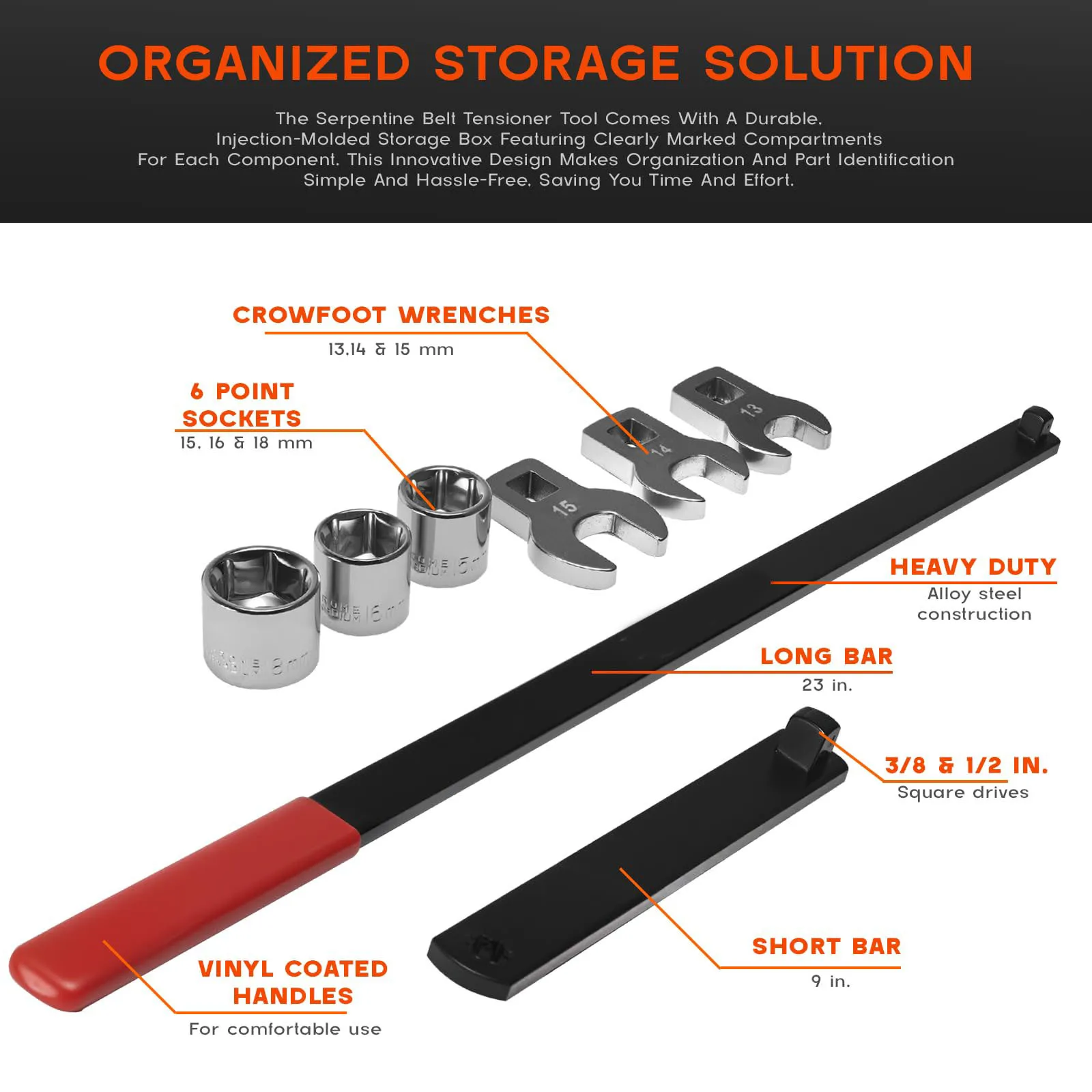 8Pcs Universal Engine Belt Tensioner & Idler Pulley Wrench Kit, Adjustable Serpentine Belt Removal Adjust Tool