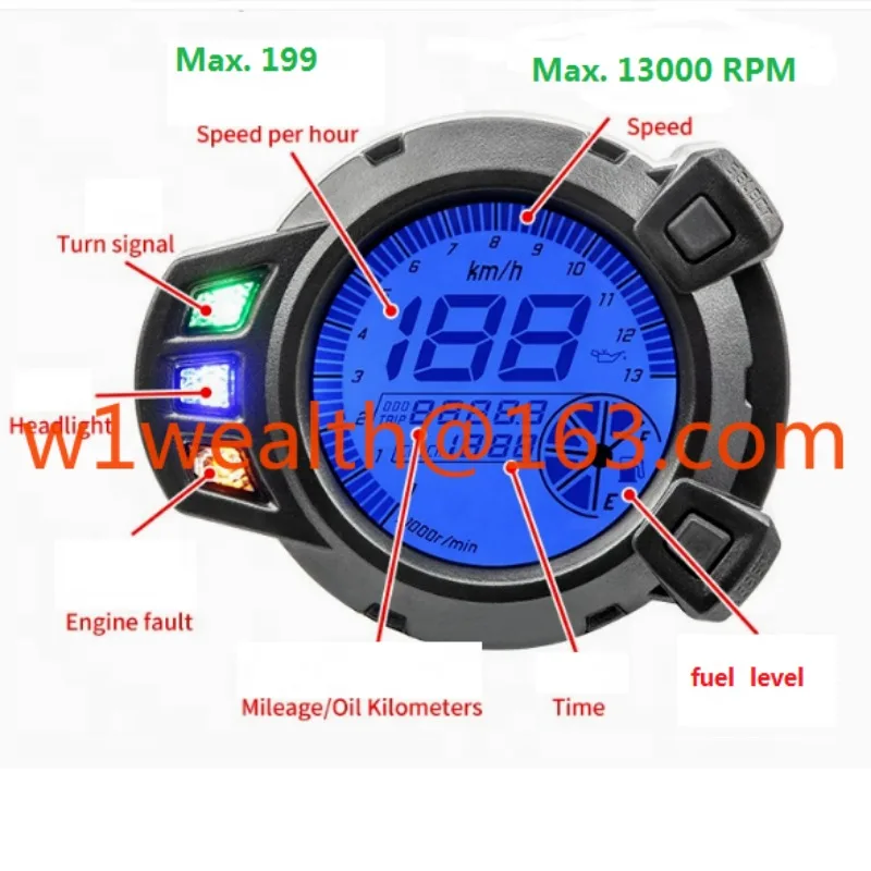 BWS Velocímetro de motocicleta Instrumento digital de motocicleta LCD