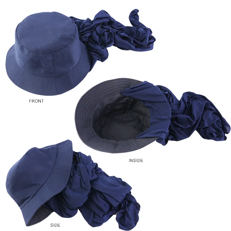 2-In-1 Muslim Hijab with Bucket Hat Summer Outdoor Sun Protection Hijab Scarf Instant Headscarf for Women Shawls Wrap Headwear