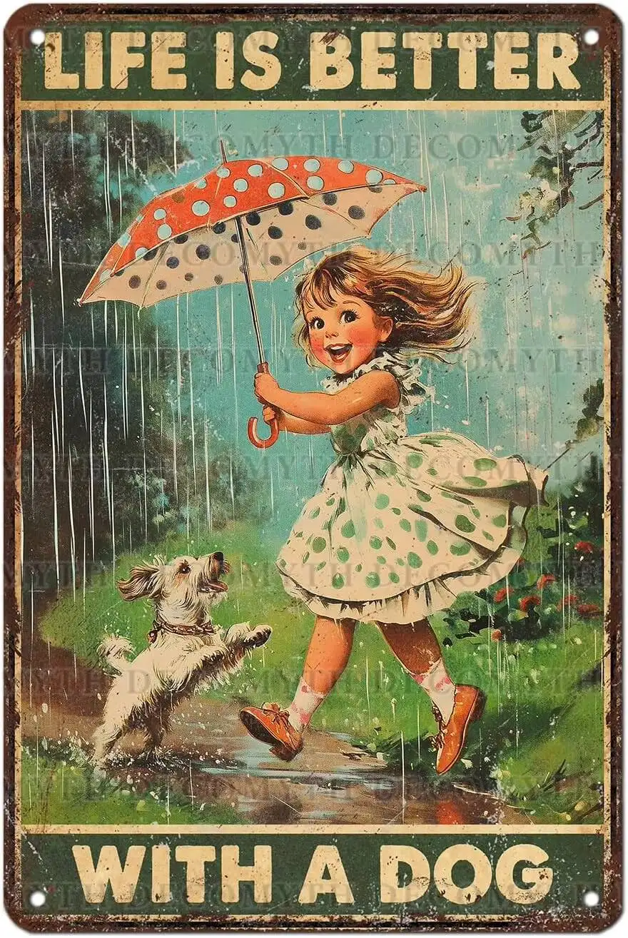 Vintage Dogs Tin Sign Life Is Better With A Retro Girl Metal Poster Funny Dog Lovers Art Cafe Wall Decor For Kitchen Office