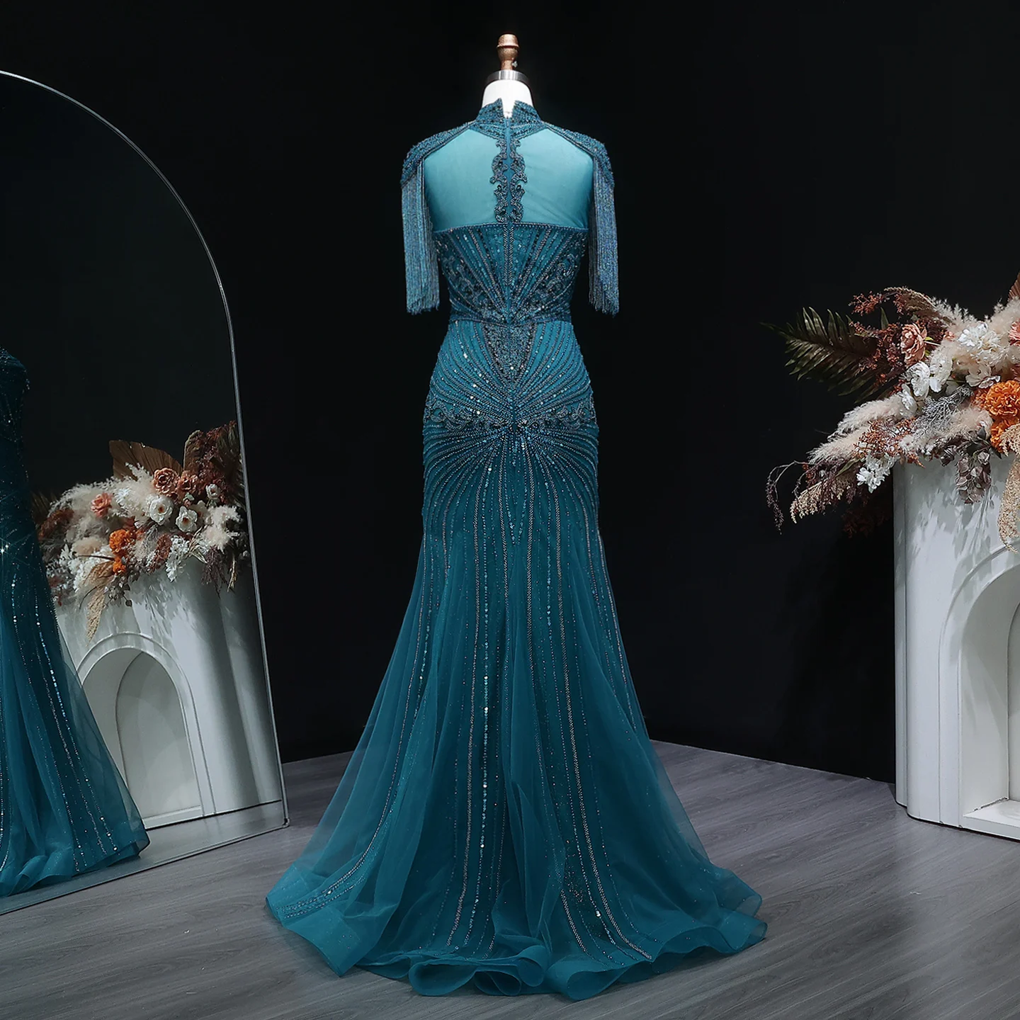 Sharon Said Arabisches Rosa Sweetheart Langes Meerjungfrauen-Abendkleid mit Cape-Quaste für Damen Hochzeitsfeier-Kleider SS190 Maßanfertigung – Detail 37