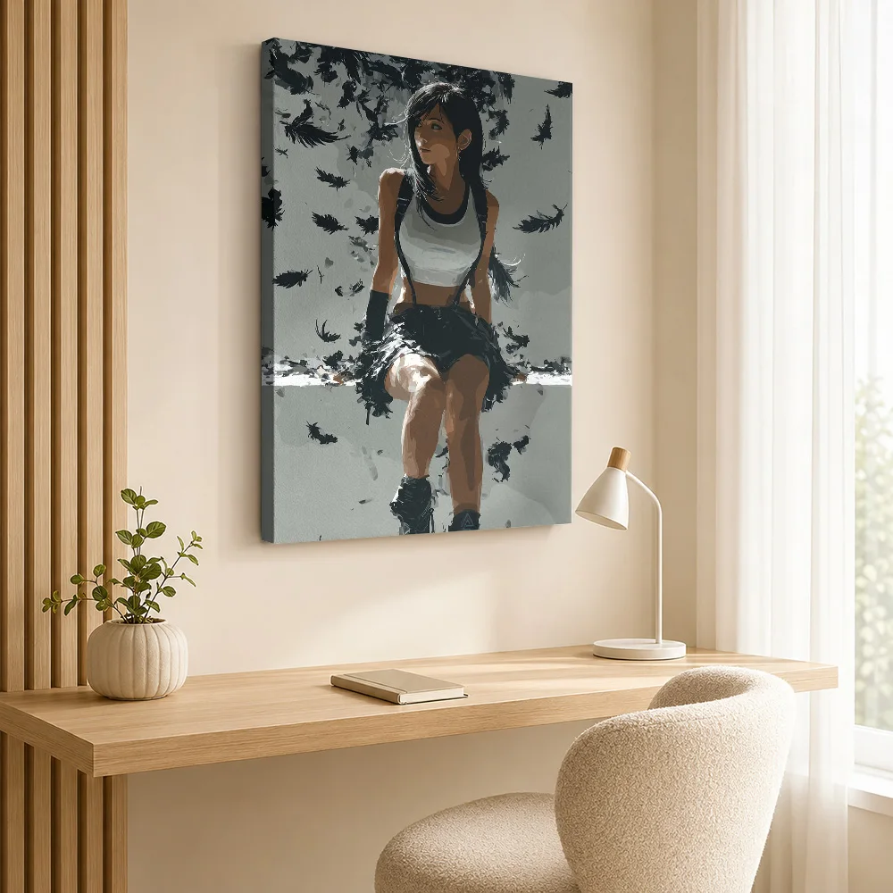 Tifa Lockhart Feathered Digital Art Canvas Posters Ukiyo E Style Wall Decor With Customized Photo For Playroom Ideal Teen Gift