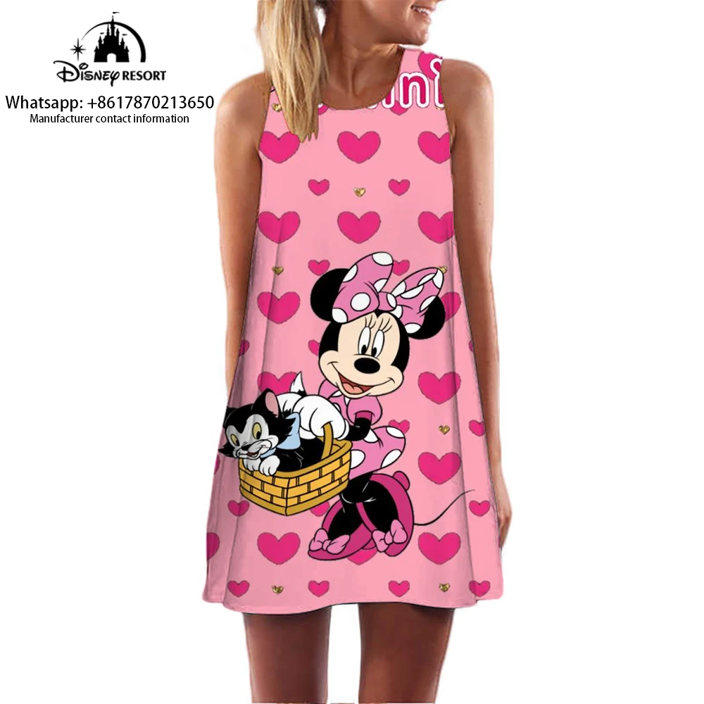 Pullover loose 3D dress casual fashion cute Mickey Mouse sleeveless dress summer sleeveless cartoon pattern print dress for wome