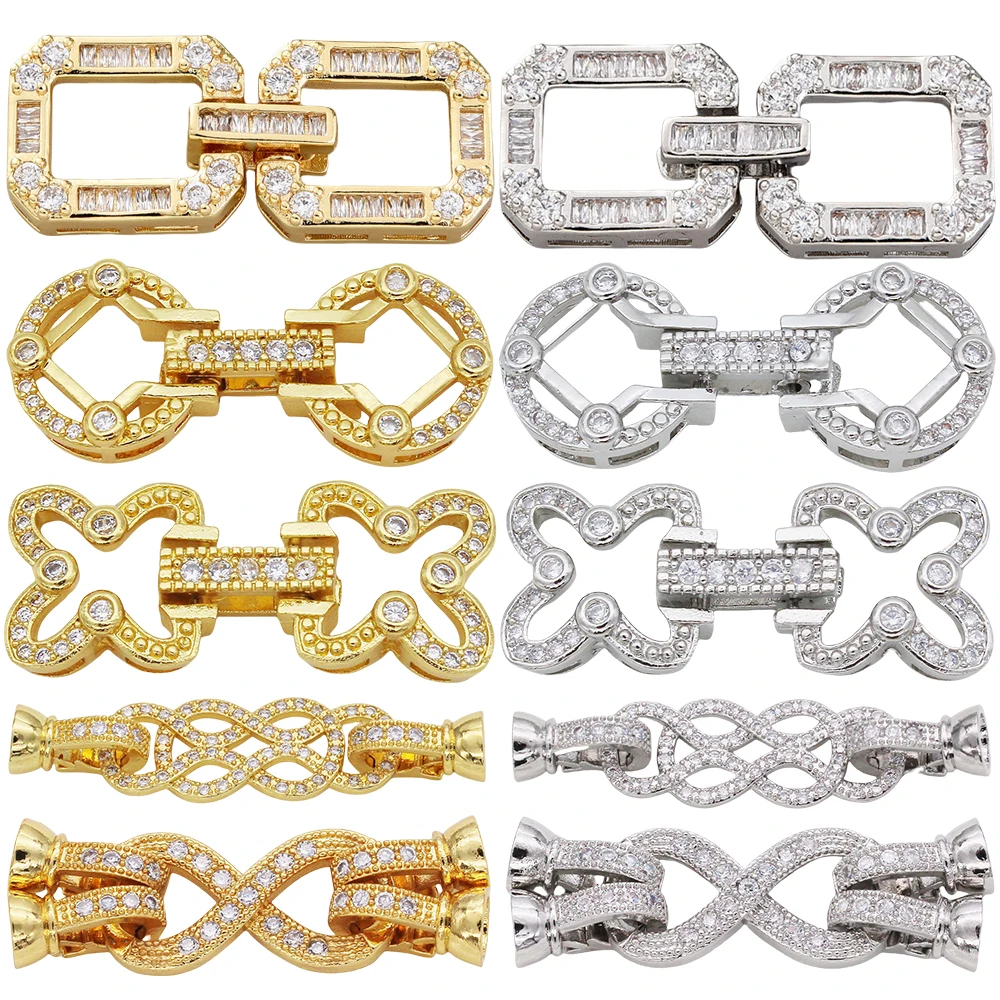 Juya Handmade 18K Gold Silver Plated Connector Fasteners Accessories Closure Lock Clasps For DIY Beads Pearls Gem Jewlery Making