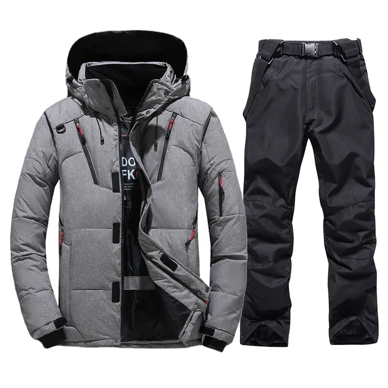 New Thermal Winter Skiing Down Jacket Ski Suit Men Snowboard Bibs Pants Warm Set Male Snowmobile Clothing For Wear Overalls