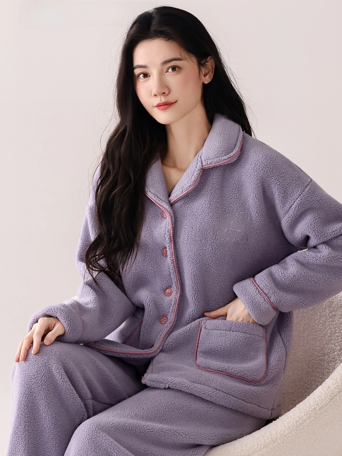 

Женская утепленная флисовая пижама для осени и зимы, домашняя одежда, теплая пижама из кораллового флиса, мягкая, с длинными рукавами, на пуговицах, кардиган