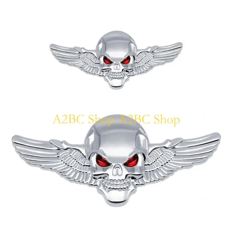 A2BC Wing Car Decal Metal Skeleton Car Sticker Skull Emblems Auto Trunk Badge Decal For Vehicles Metal Sticker