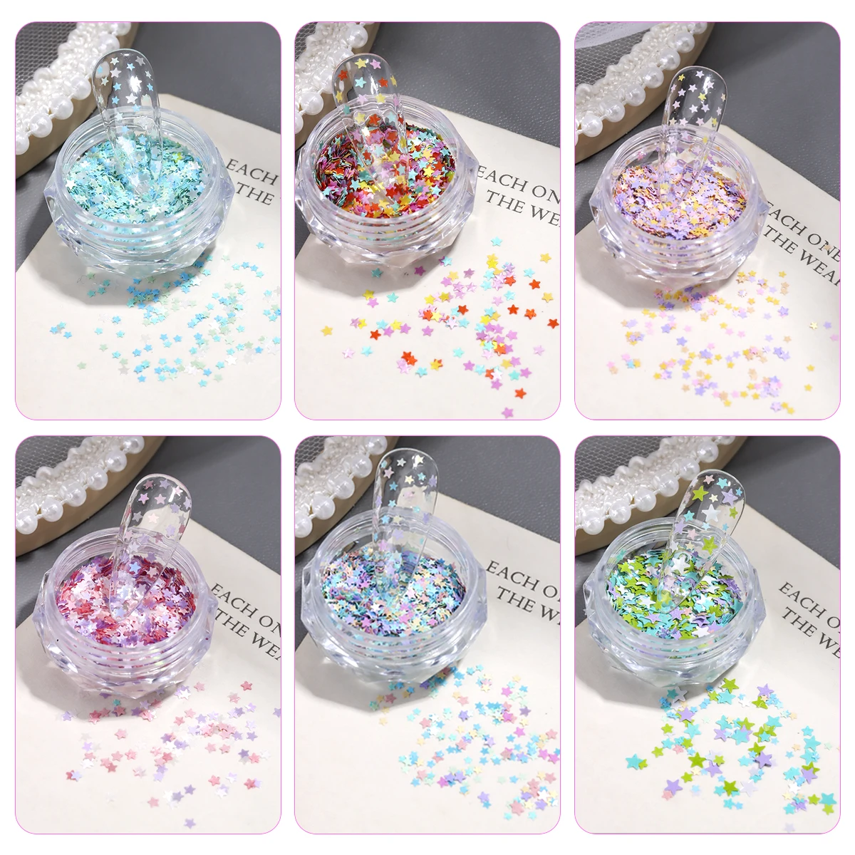 Mehrfarbige Stern-Glitzer-Nagelkunst-Dekorationen, ultradünne Nagelaufkleber, niedliche fünfzackige Stern-Glitzer-ultradünne Nagelaufkleber – Detail 9