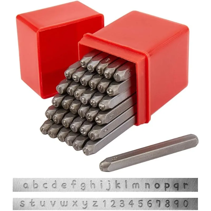 36 Pcs 3mm Letter and Number Metal Stamp Set Alphabet A-Z and Number 0-9 Iron Lowercase Stamps Punch Press Tool