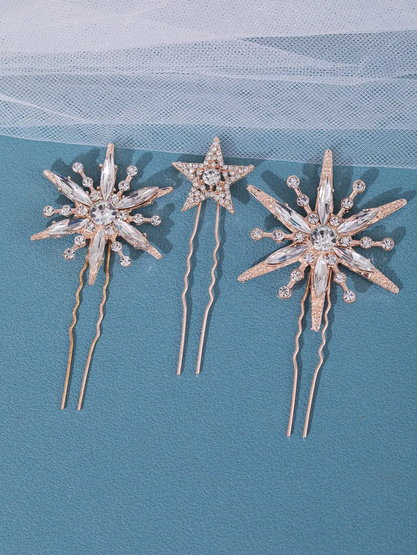 Silver Crystal Star Snowflake Hair Pins Set Rhinestone Starburst U Hair Combs Bridal Wedding Hair Accessories for Women Prom image 3