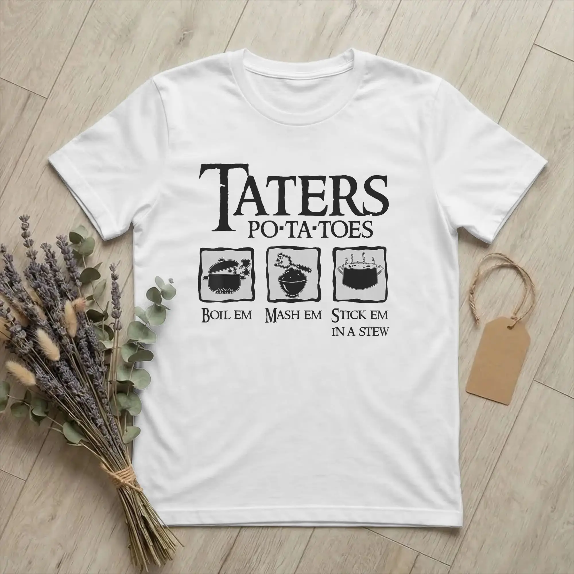 Taters Po-ta-toes Funny Men T Shirt Boil Mash Stick Fantasy Novelty Tees Short Sleeve Round Neck T-Shirts Cotton Unique Clothes