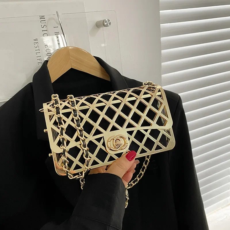 

Metal Hollow Crossbody Bag for Women Single Shoulder Small Square Ins Trendy Stylish Compact Outer Bag