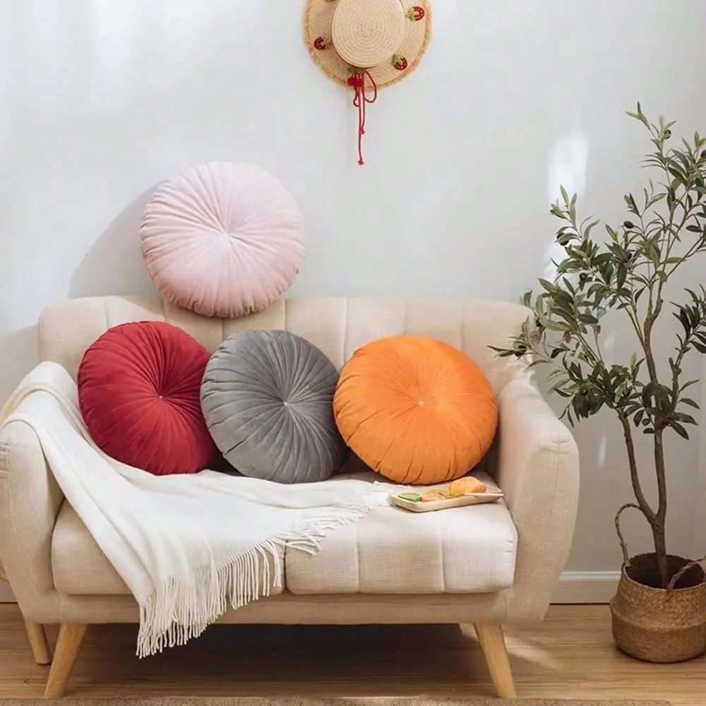 

Round Pillow Cushion For Couch Velvet Decorative Small Throw Pillow Solid Color For Living Room Bed Floor 15.7 , Light Pink,Z02