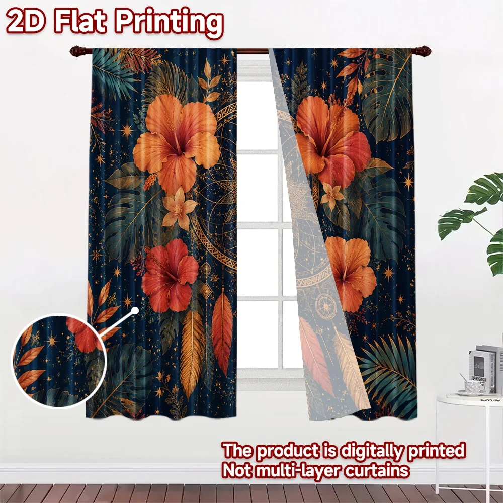 2D flat 2pcs Curtain Country Style Curtains Tropical Hibiscus Dreamcatcher Digitally printed polyester, colorfast Birthday Party