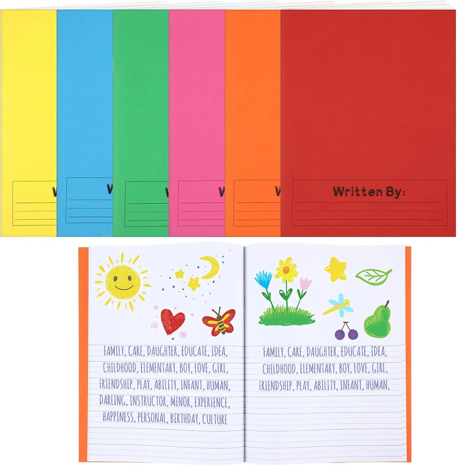 

6 Pack Primary Composition Notebook K-2, Half Lined Half Blank, 60 Pages, 9.8"x7.5", Colorful