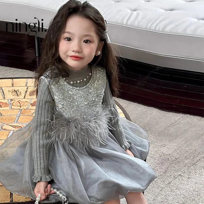 

Girls Dress Fleece-lined Autumn and Winter New Western Style Gao Ding BabymiuSeries Vest Princess Dress