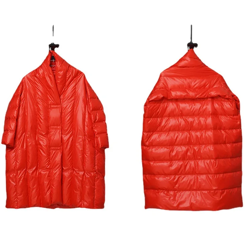 المرأة طويلة كيب أسفل سترة المتضخم فوق الركبة سترات منتفخة صورة ظلية رشاقته الدفء المتضخم أسفل معاطف سترات