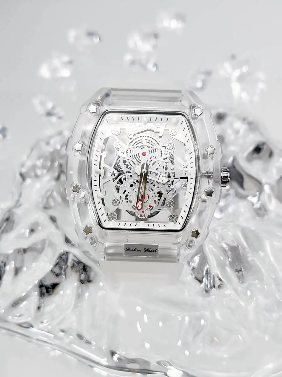 

Transparent Skeleton Watch Luminous Hands Silicone Strap See-Through Dial Men's Fashion Quartz Wristwatch