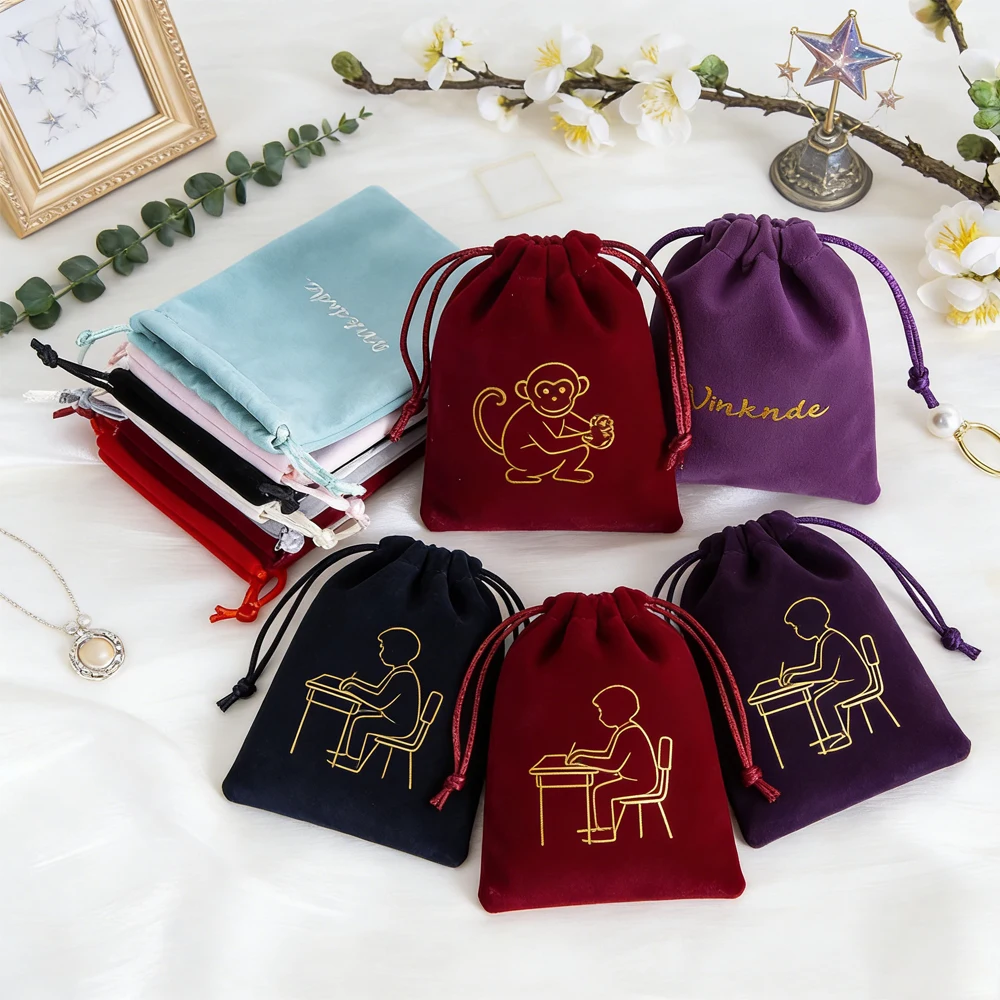 

50Pcs 8*10cm Navy Blue Velvet Drawstring Jewelry Bag Small Suede Perfume Storage Pouch Jewelley Ring Earrings Packaging Elegant