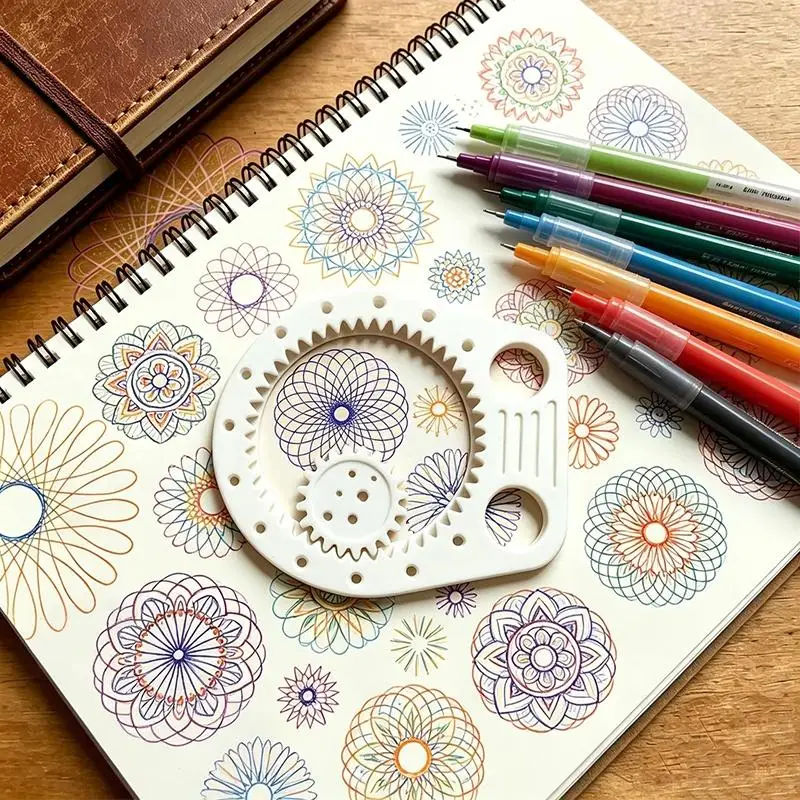 Spirograph Creative Drawing Tool Set 3Pcs Geometric Gear Ruler Template for Students Home Art Hobby Use