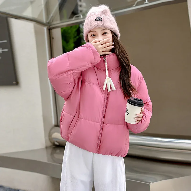 Parki damskie ze stójką, długi rękaw, grube płaszcze, krótki płaszcz, jednolite, zapinane na zamek, łączone kurtki, kieszenie, casualowe, eleganckie, jesień-zima