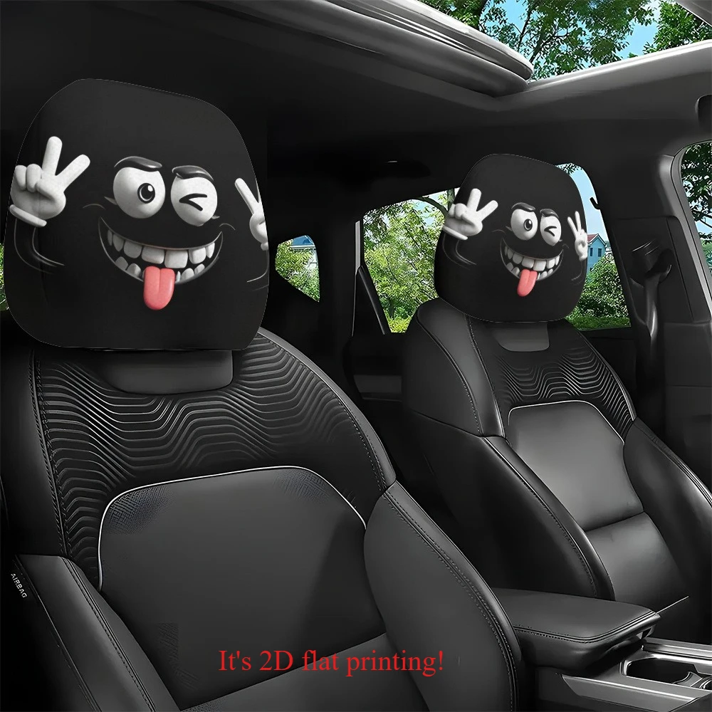 2Pcs Headrest Covers Horror 2Pcs Headrest Cover Halloween Pack of 2, Cartoon Fun Expression Car Head Pillowcase | 100% Polyester