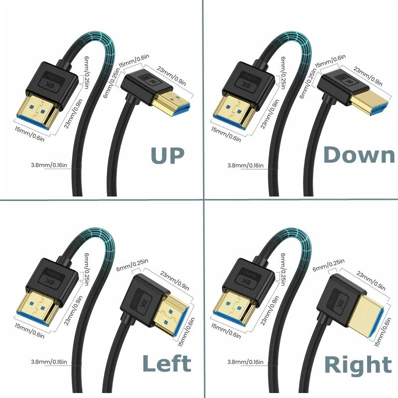 30cm-250cm Version 2.1 HDMI-compatible With Silicone Flexible 90 Degree Angle Thin Wire Supports 10K96Hz/8K 60Hz/4K240HZ/4K144HZ